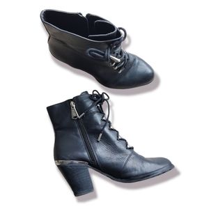 Aimee Kestenberg black leather lace-up zip moto heel ankle boots 7.5